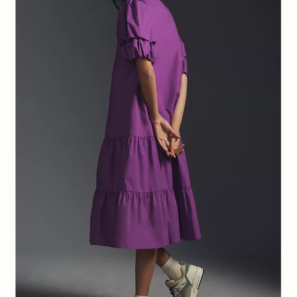 English Factory Purple Midi Dress with Puff Sleeves - Picture 2 of 8
